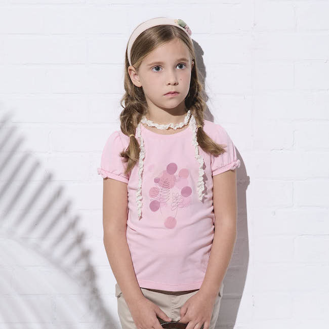 印花彈性上衣 粉