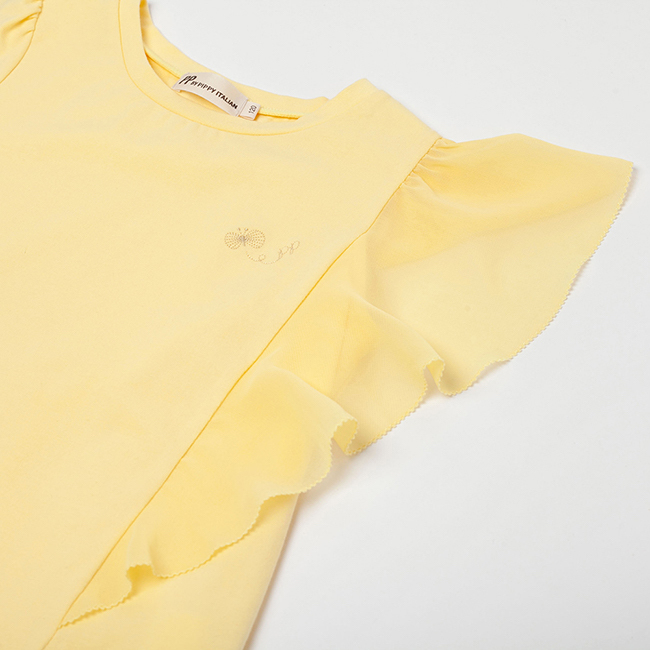 剪接荷葉圓領上衣 黃