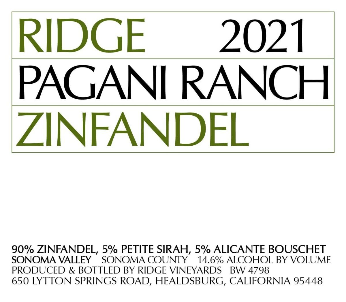 Ridge Pagani Ranch Zinfandel 2021 (WS93)