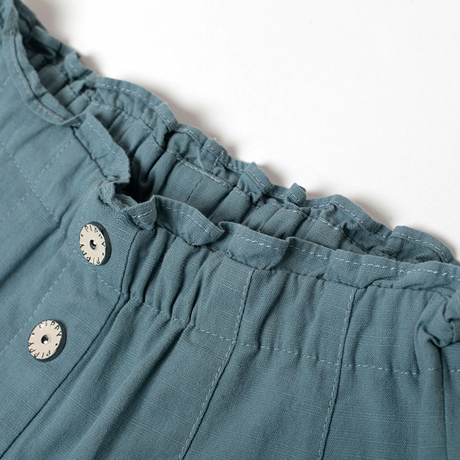 荷葉抽皺優雅短褲 藍綠