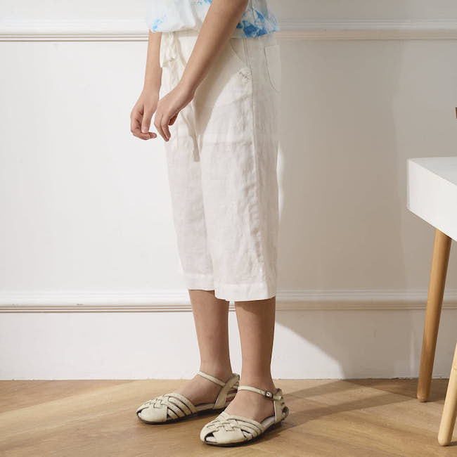 優雅寬口8分長褲 米