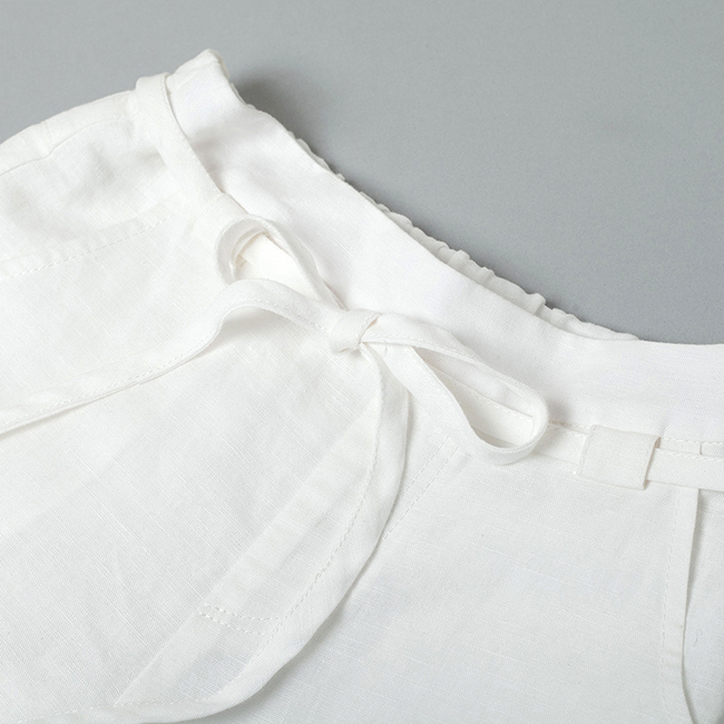 優雅寬口8分長褲 米