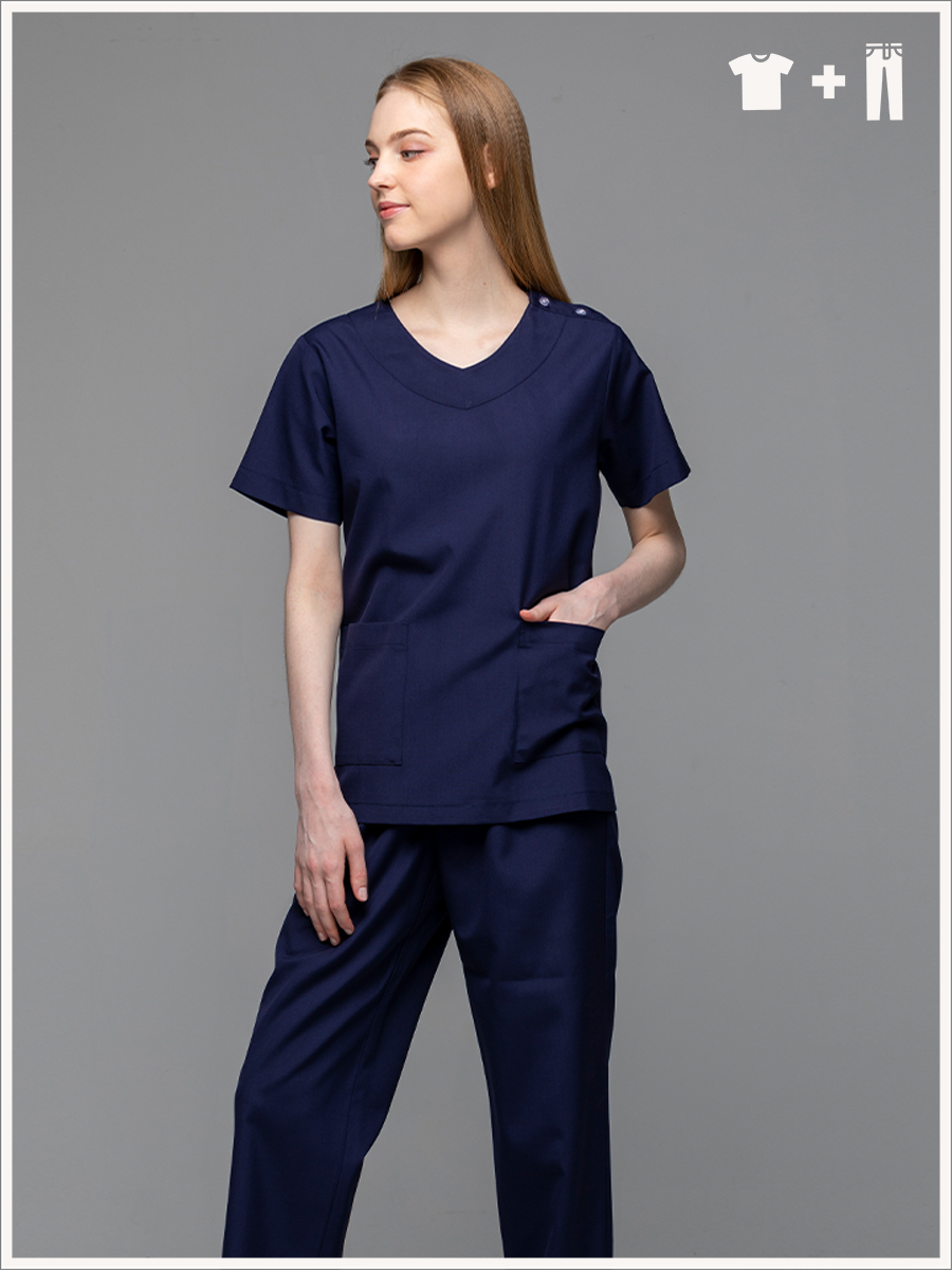 【整套販售】C709-B9 女護理套裝-C經典布-深海藍