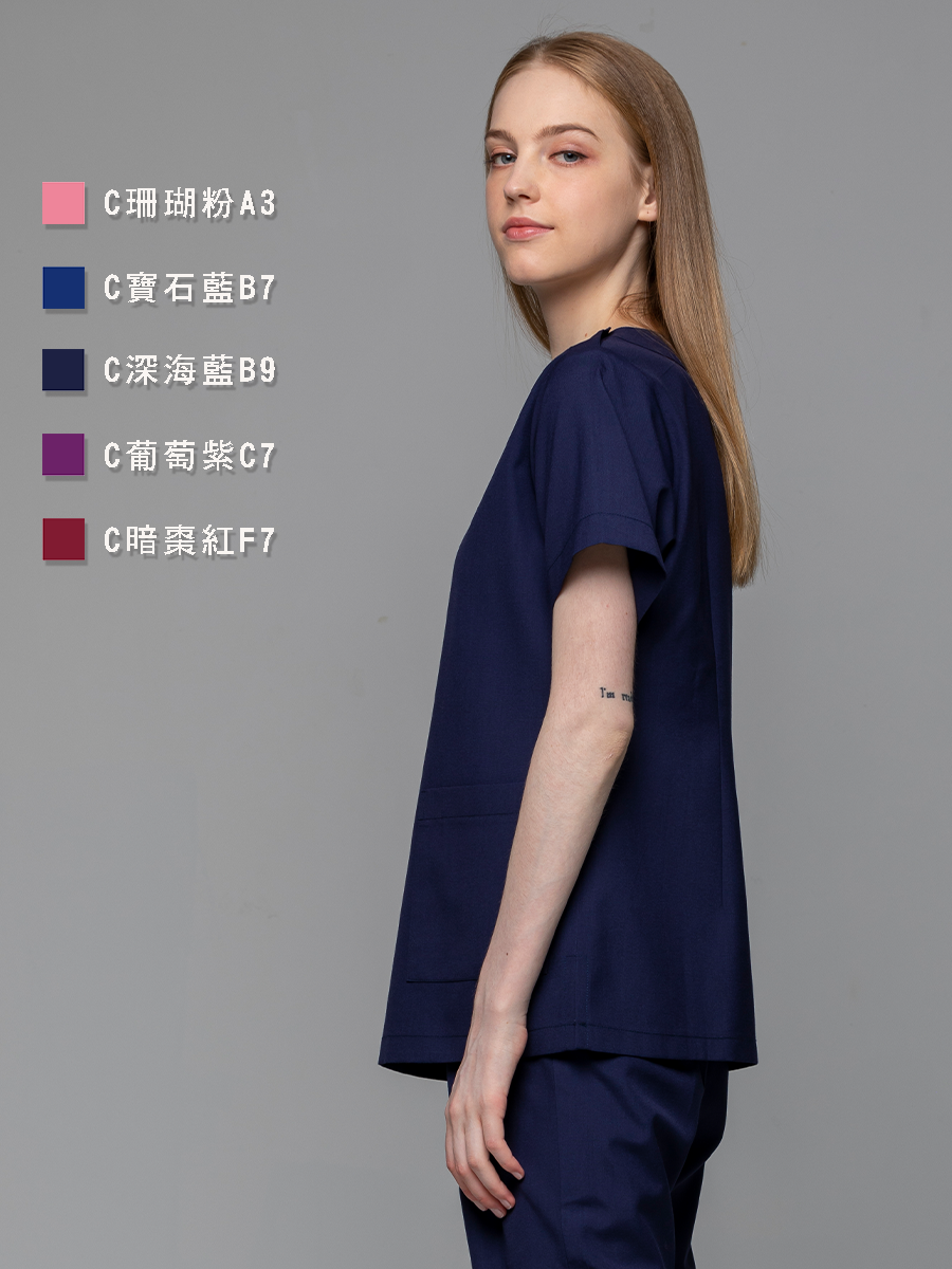 【整套販售】C709-B9 女護理套裝-C經典布-深海藍