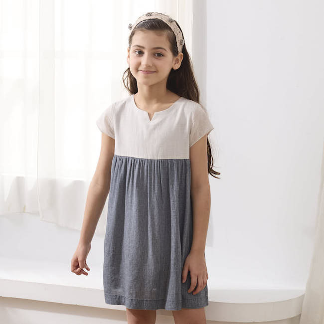 異材質剪接洋裝 灰