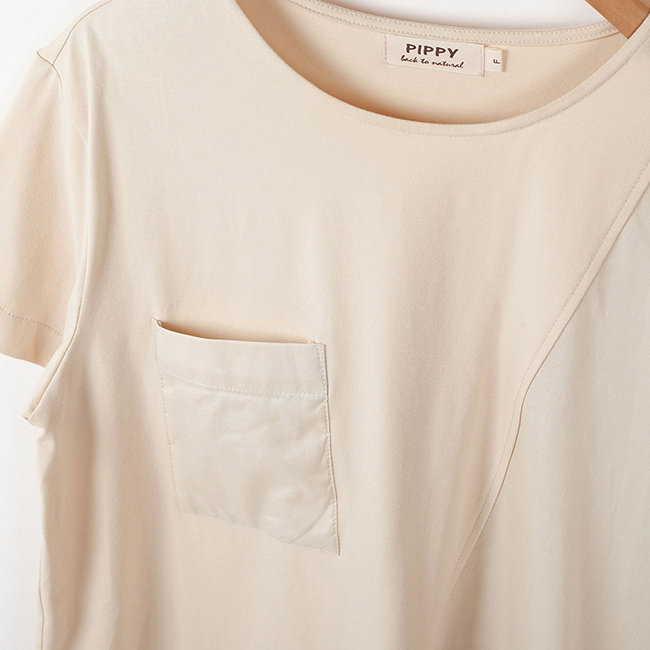 不對稱剪接上衣 米