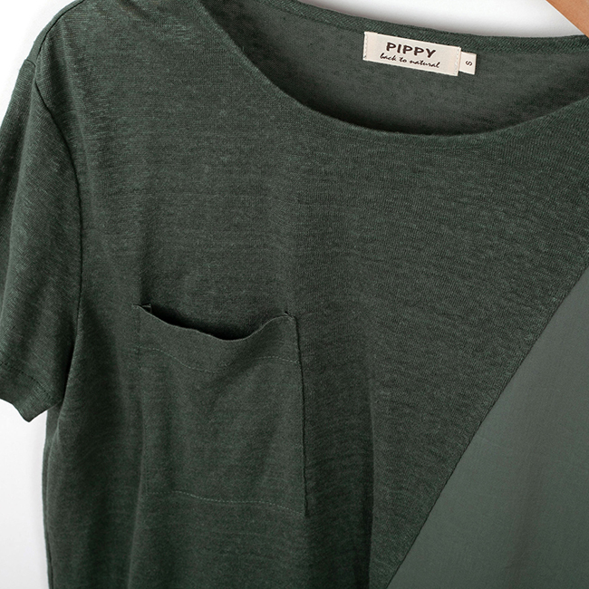 不對稱剪接上衣 墨綠