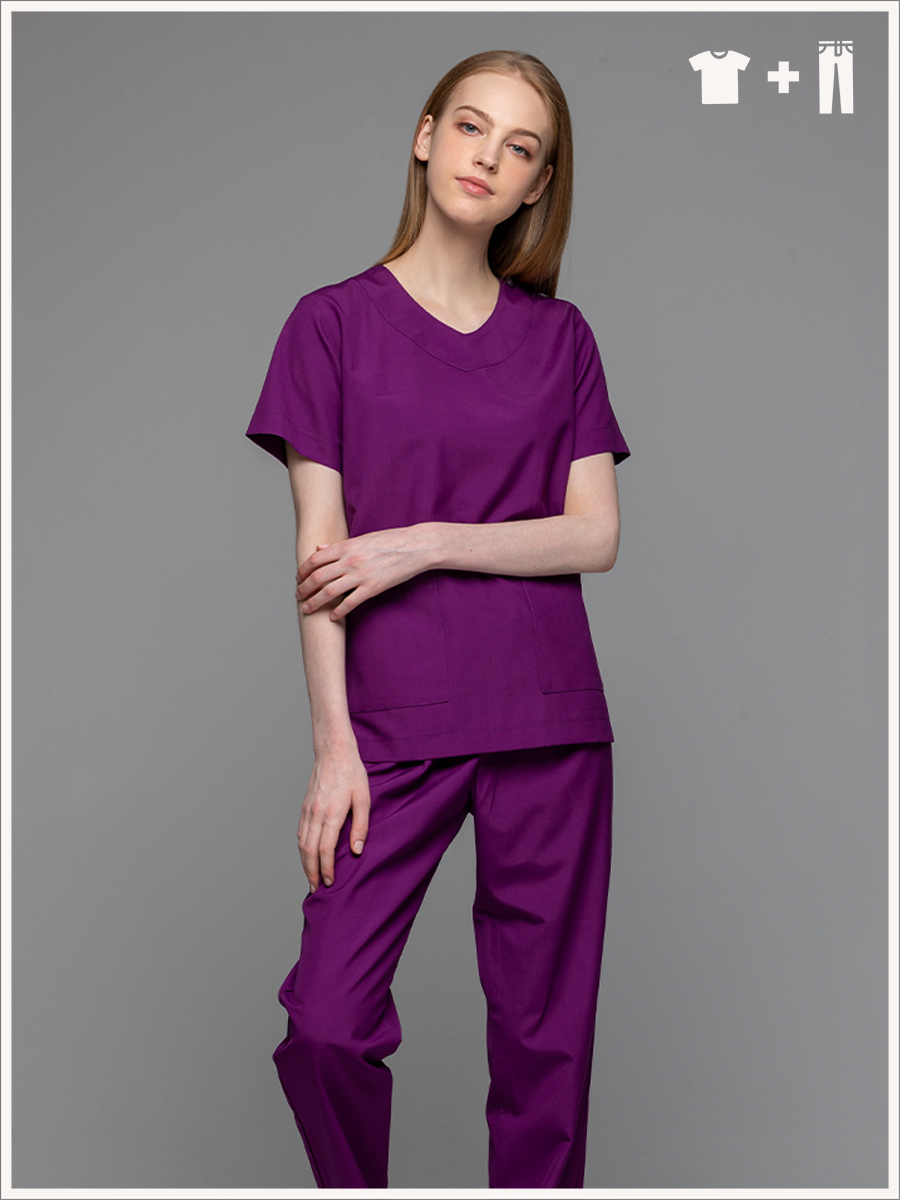 【整套販售】C709-C7 女刷手服套裝-C經典布-葡萄紫