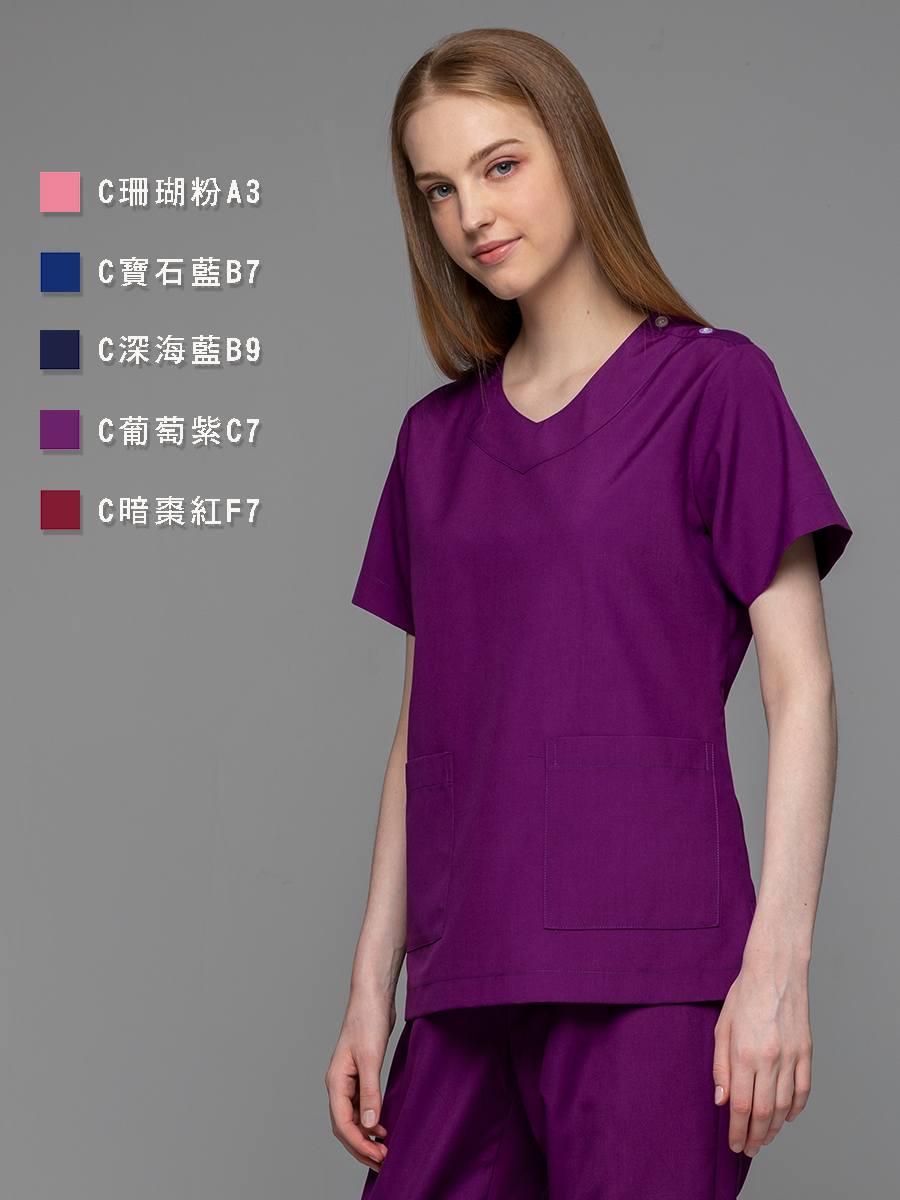 【整套販售】C709-C7 女刷手服套裝-C經典布-葡萄紫