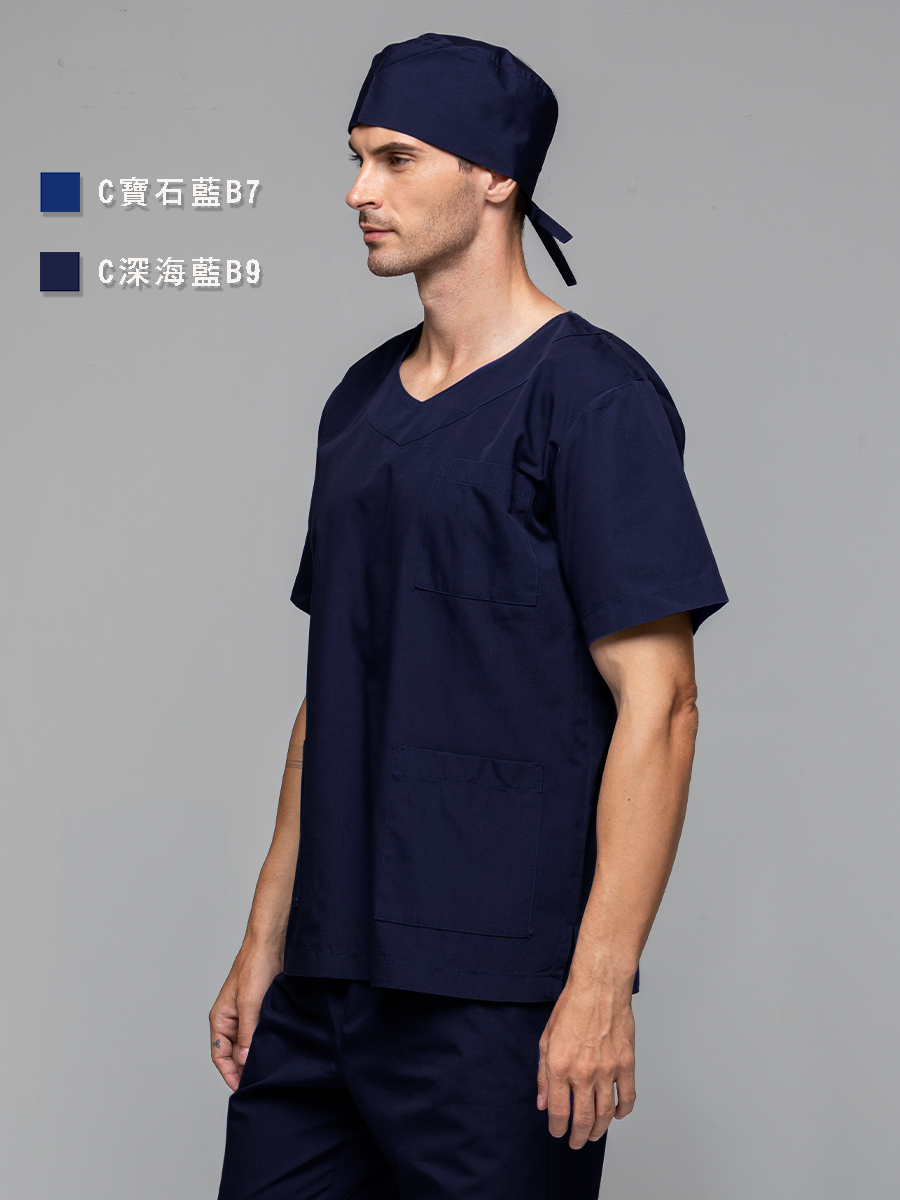 【整套販售】C7091-B9 男刷手服套裝-C經典布-深海藍