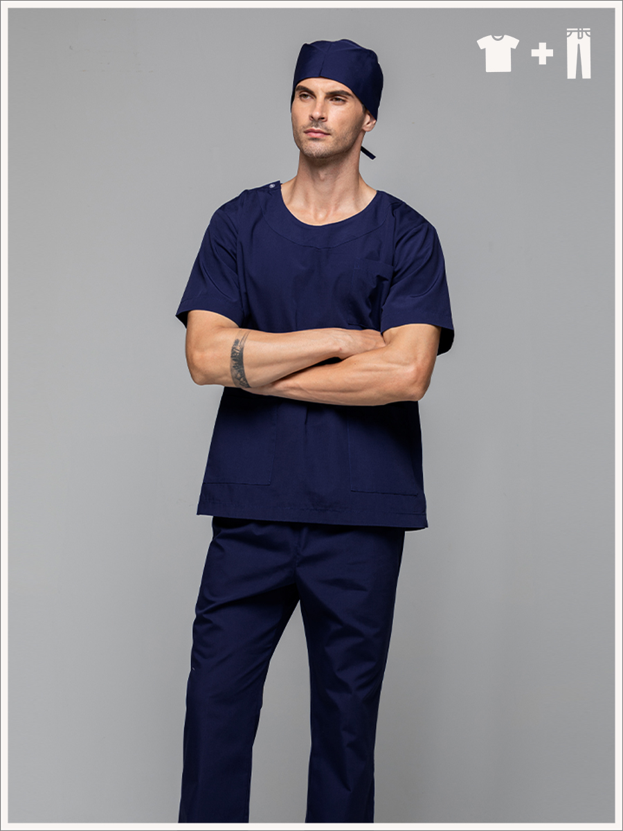 【整套販售】C7091-B9 男刷手服套裝-C經典布-深海藍