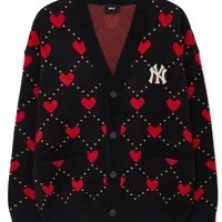 [S] MLB HEART FRONT LADIES CARDIGAN NEW YORK YANKEES BLACK, 3FKCH0234-50BKS (SMLB310)