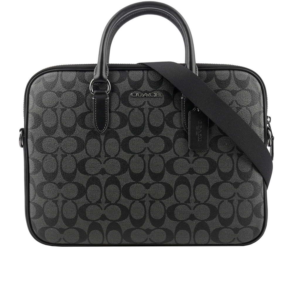 【COACH】Liam 塗層帆布及牛皮手提/斜背二用公事包