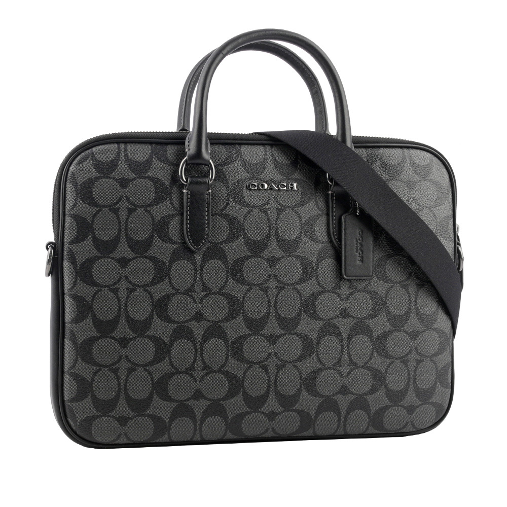 【COACH】Liam 塗層帆布及牛皮手提/斜背二用公事包(炭灰色) CJ630 QBO4G