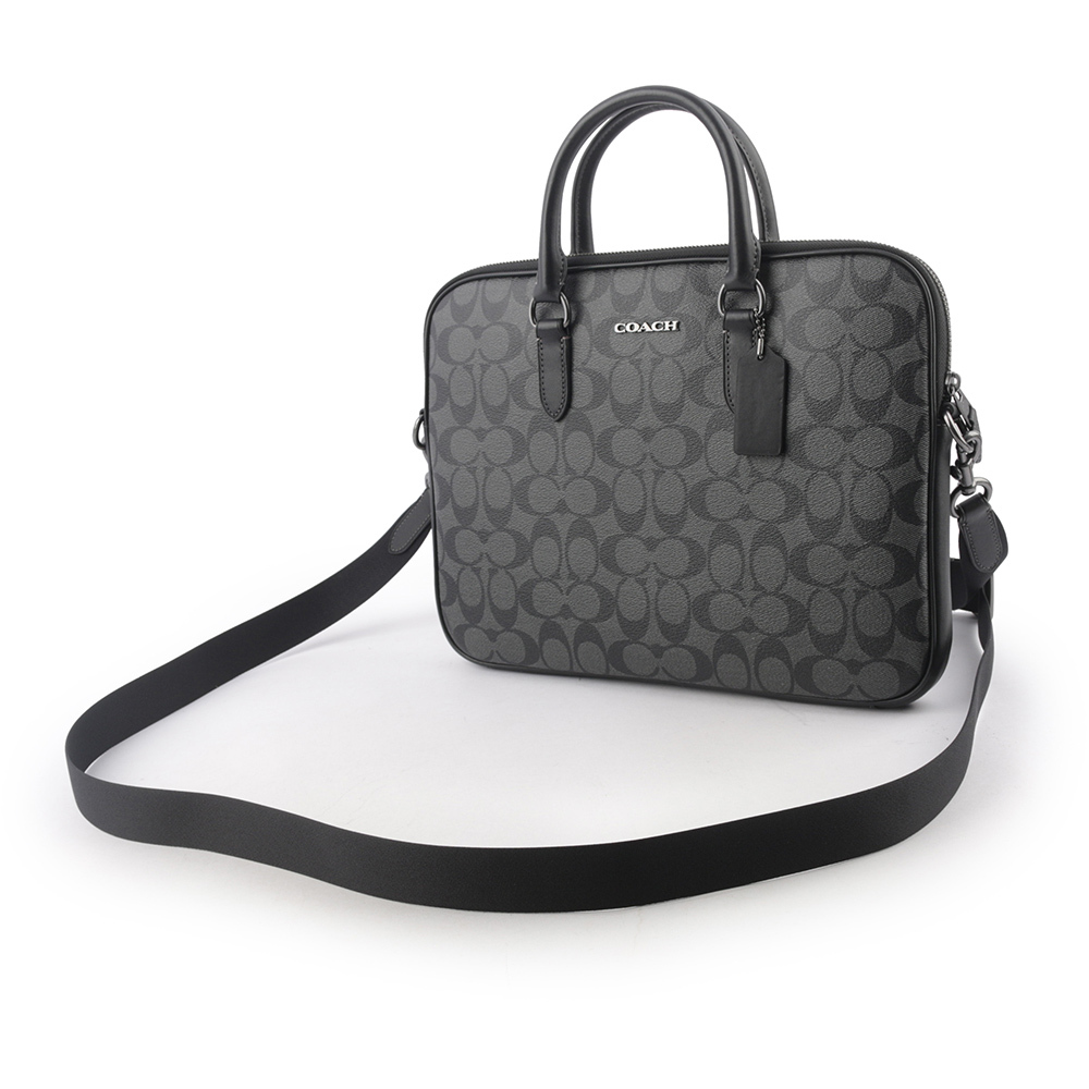【COACH】Liam 塗層帆布及牛皮手提/斜背二用公事包(炭灰色) CJ630 QBO4G