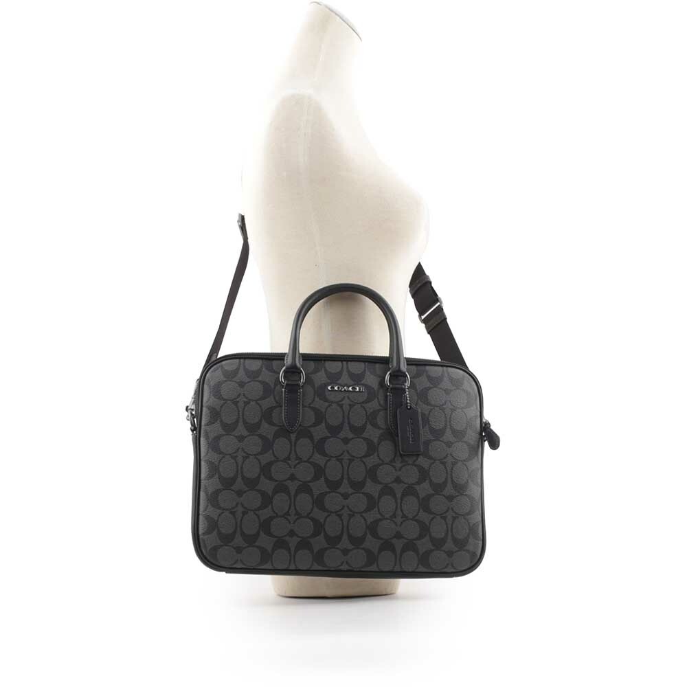 【COACH】Liam 塗層帆布及牛皮手提/斜背二用公事包(炭灰色) CJ630 QBO4G