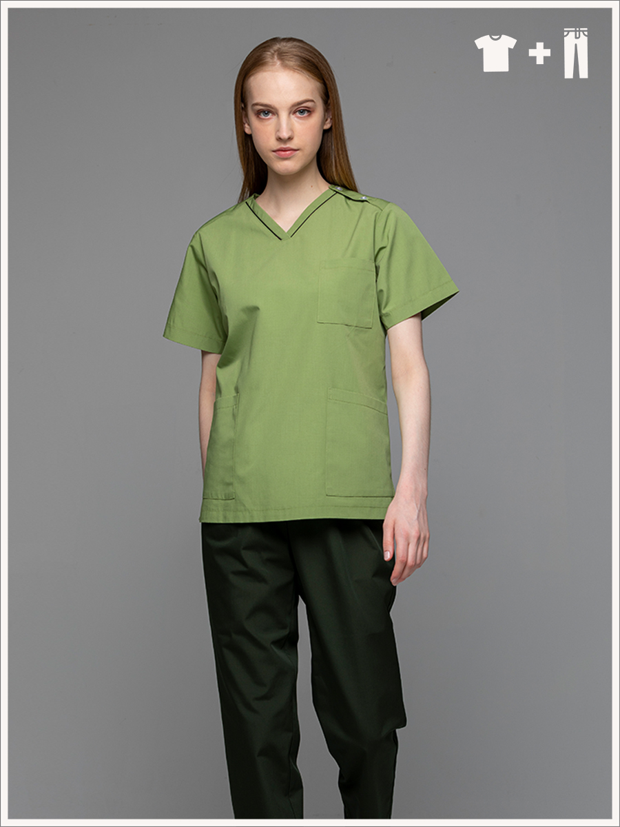 【整套販售】C713-E5 女刷手套裝-C經典布-抹茶綠