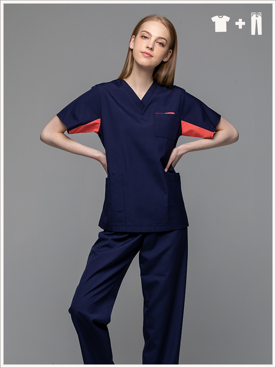 【整套販售】C714-B9 女刷手套裝-C經典布-深海藍