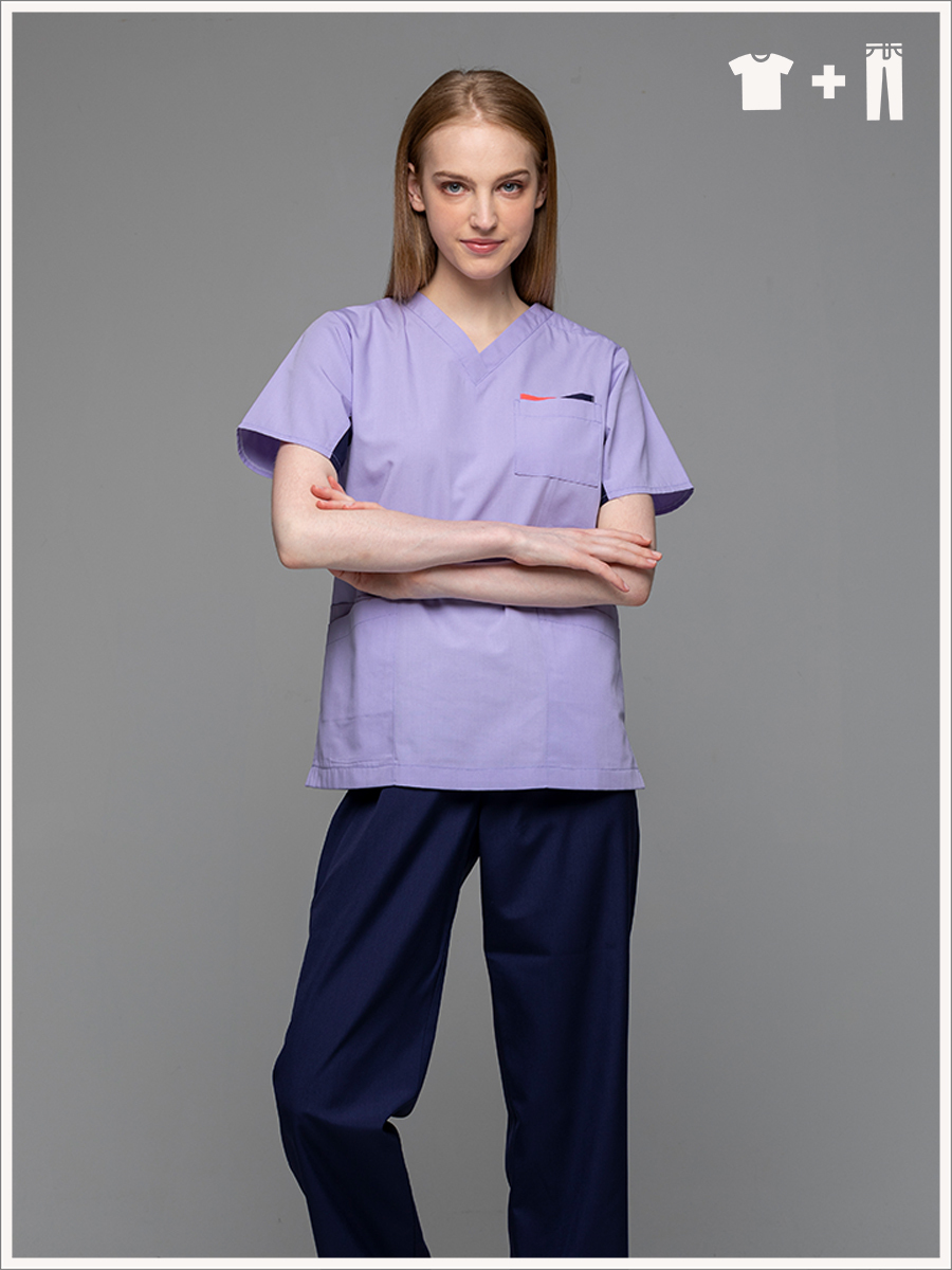 【整套販售】C714-C0 女刷手套裝-C經典布-丁香紫