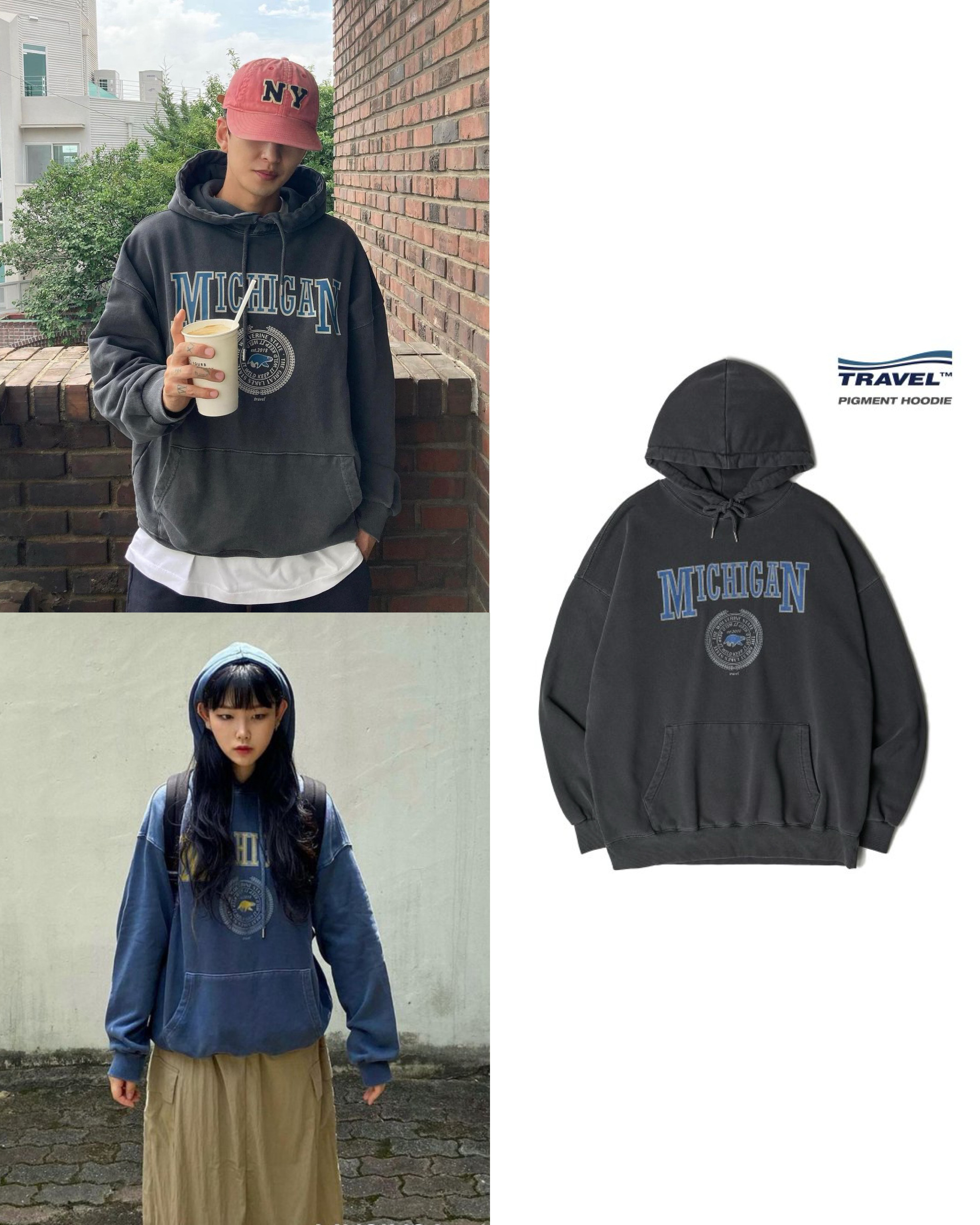 TRAVEL) MIGHIGAN WOLVERINE PIGMENT HOODIE | 2color