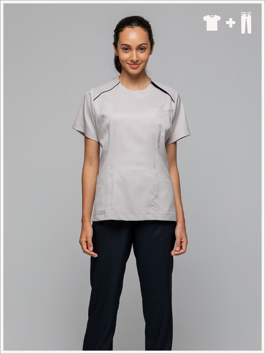 【 整套販售 】AS716-F1 女刷手服套裝-ASV薄彈布-卡其灰