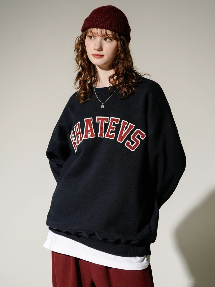 <預購> 韓國TWN 電繡 WHATEVS 縮寫刷毛大學T