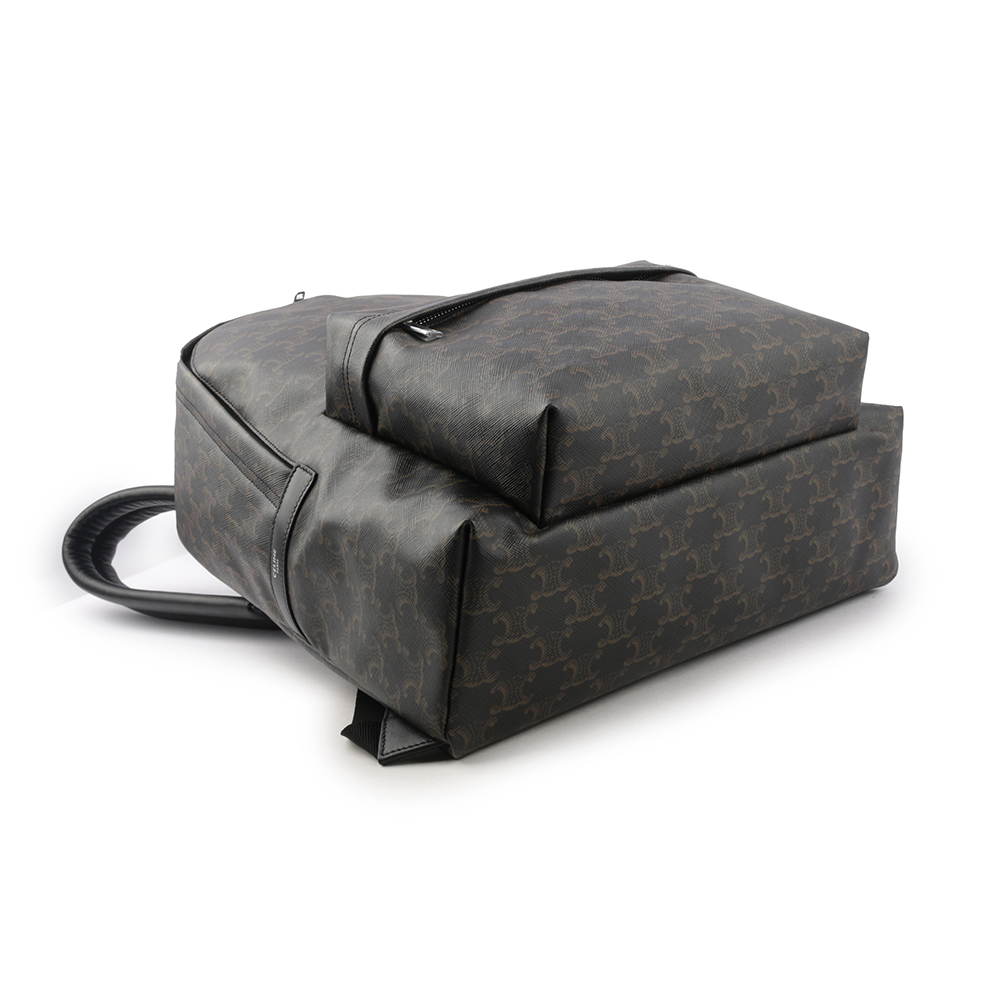 【CELINE】TRIOMPHE 帆布及小牛皮拉鍊口袋中款後背包(黑色) 188382BOV.38SI