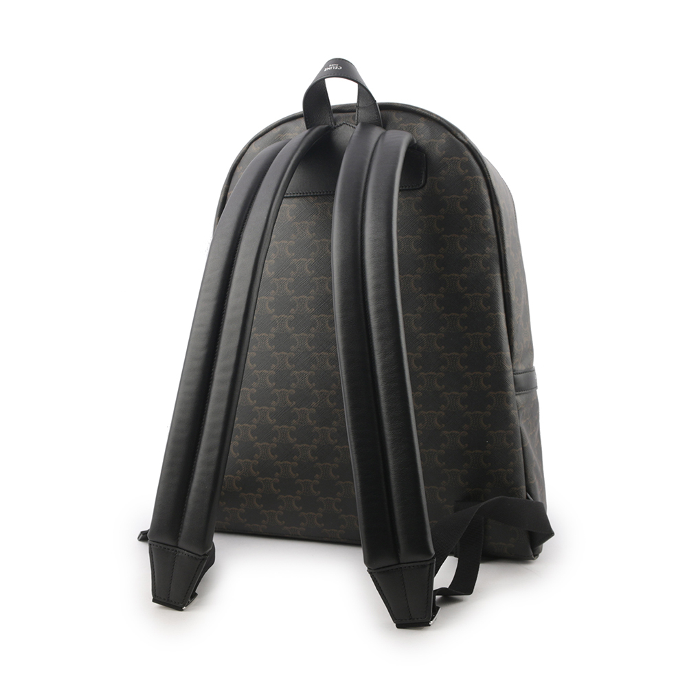 【CELINE】TRIOMPHE 帆布及小牛皮拉鍊口袋中款後背包(黑色) 188382BOV.38SI