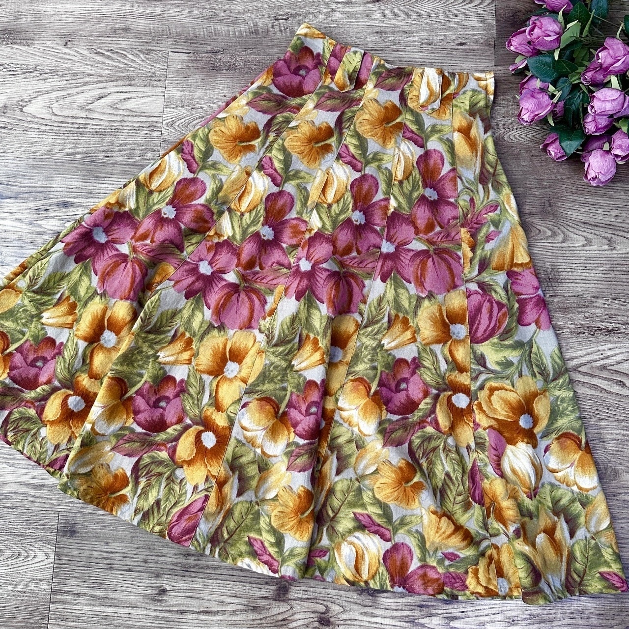 灰色高腰大花羊毛半身裙