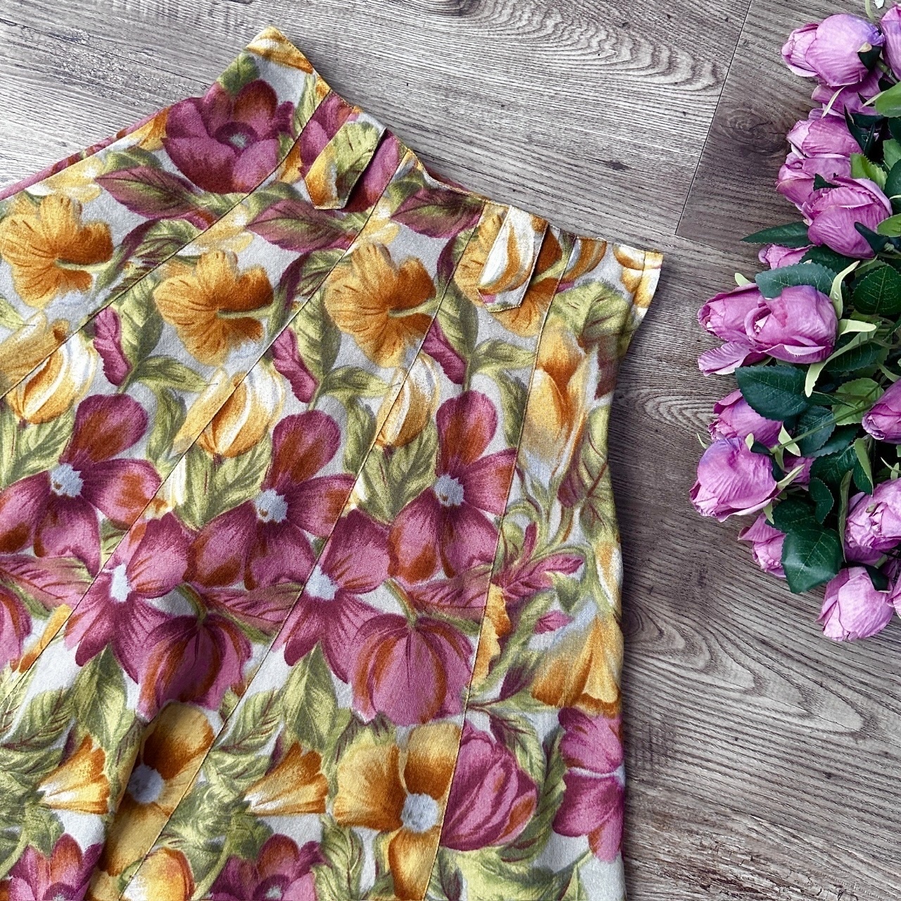 灰色高腰大花羊毛半身裙