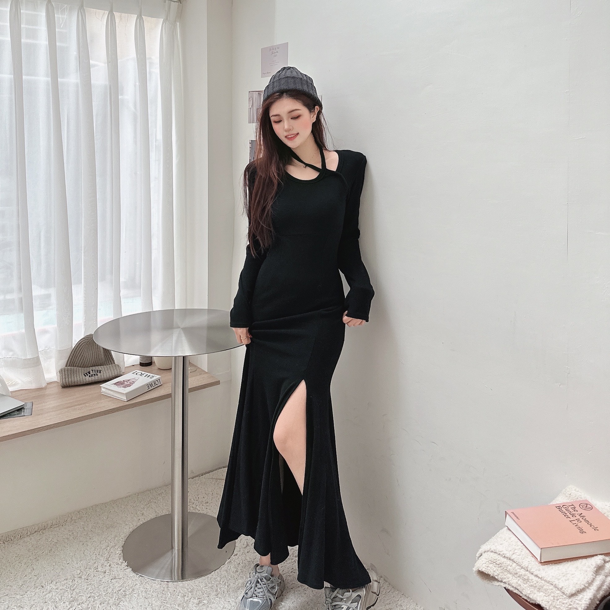 彈力磨毛魚尾裙洋裝/二色