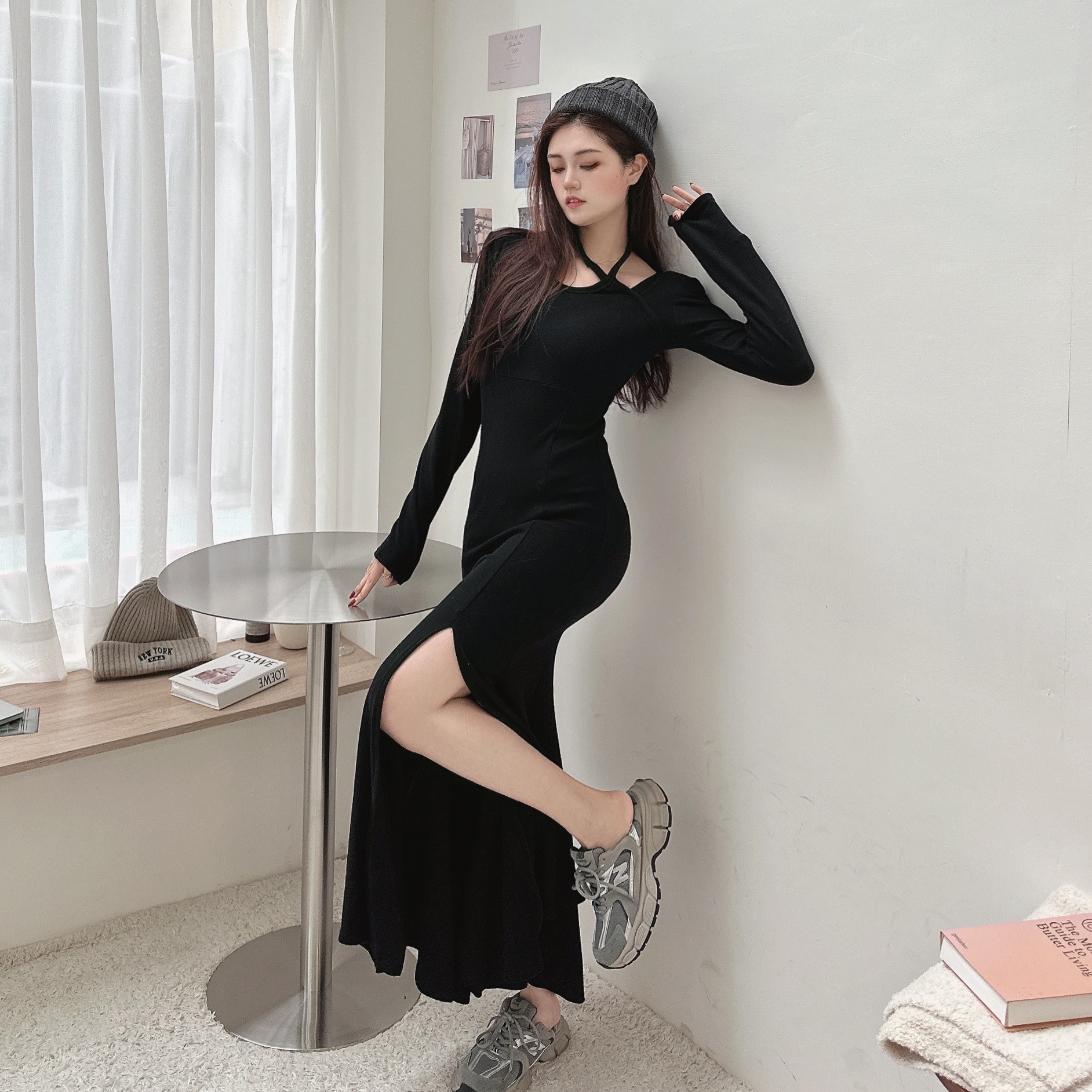 彈力磨毛魚尾裙洋裝/二色