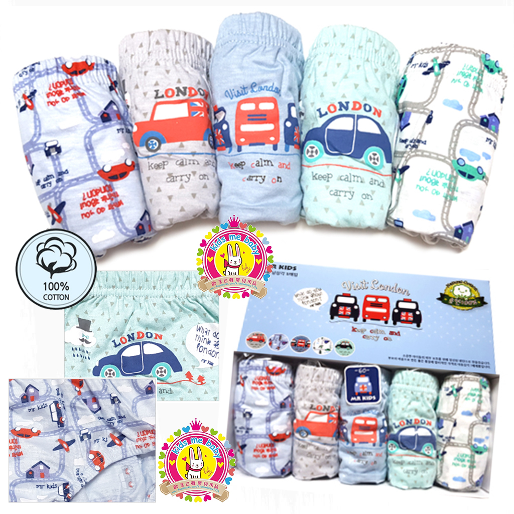 Mr. Kids 韓國製 男童車車純棉三角內褲 一套五條