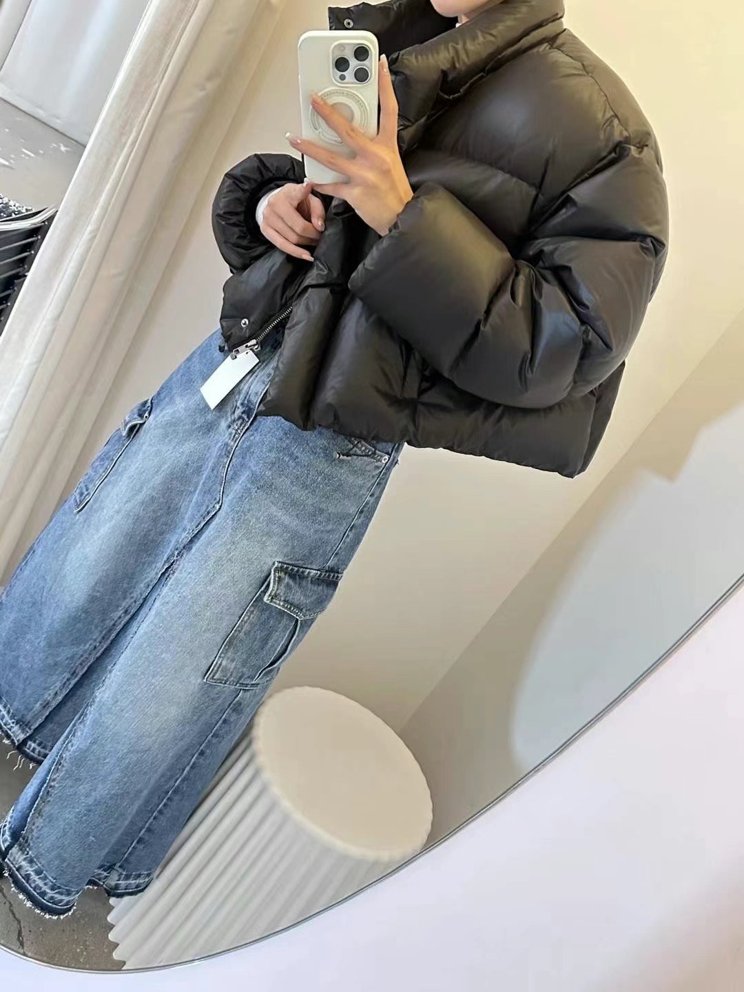 10.28洗水拼色牛仔工裝裙