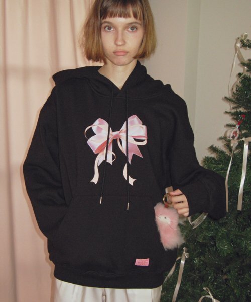 RONRON DOUBLE RIBBON OVERSIZED HOODIE