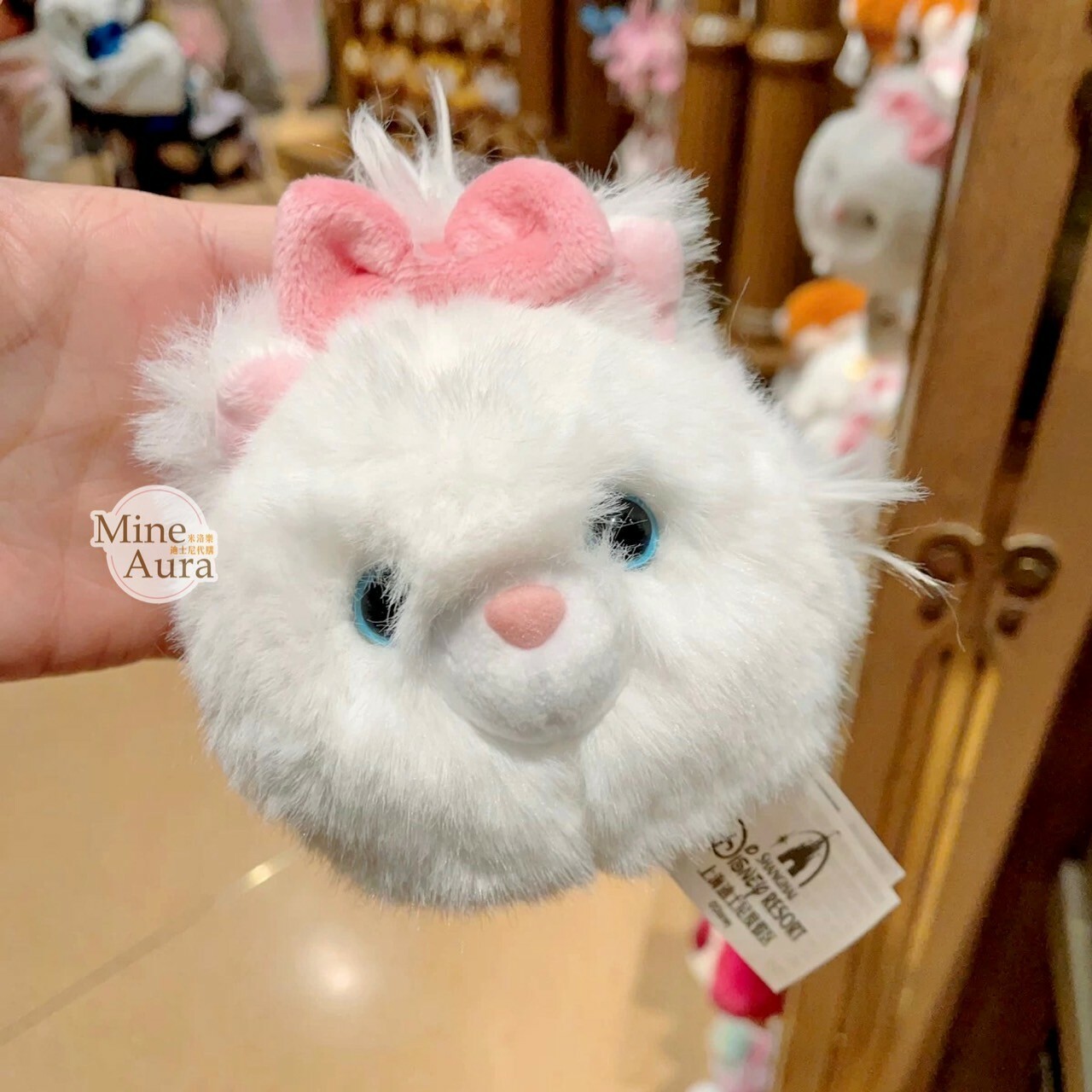 瑪莉貓 Marie 大頭絨毛 毛球 造型 鑰匙圈 吊飾 貓兒歷險記 The Aristocats -上海迪士尼樂園