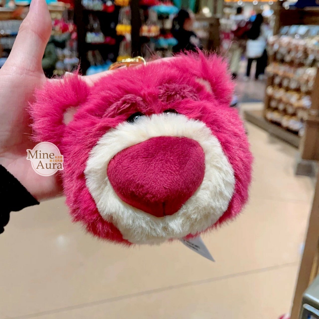熊抱哥 Lotso 大頭絨毛 毛球 造型 鑰匙圈 吊飾 玩具總動員 Toy Story -上海迪士尼樂園