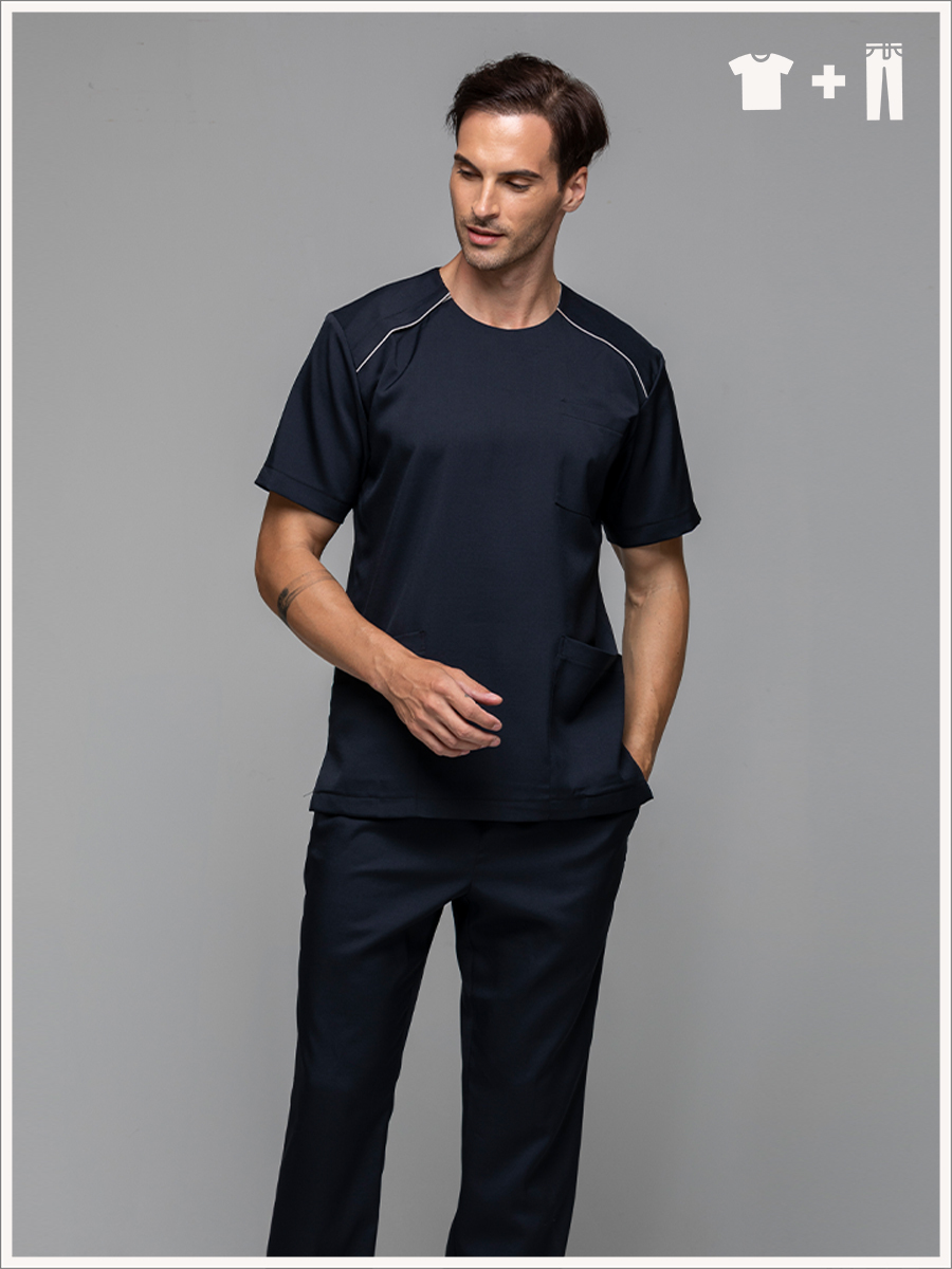 【 整套販售 】AS7161-W8 男刷手服套裝-ASV薄彈布-夜幕黑