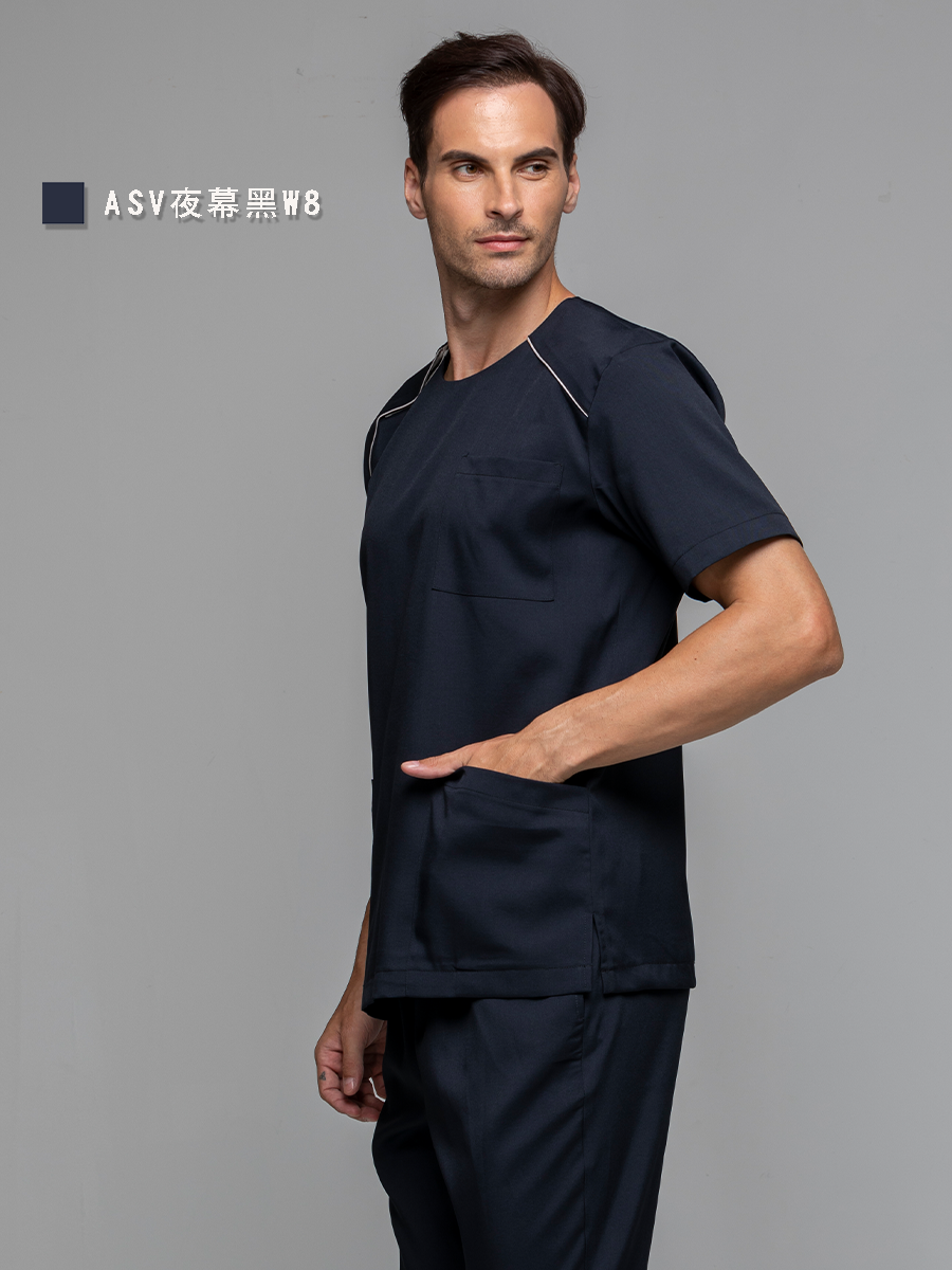 【 整套販售 】AS7161-W8 男刷手服套裝-ASV薄彈布-夜幕黑