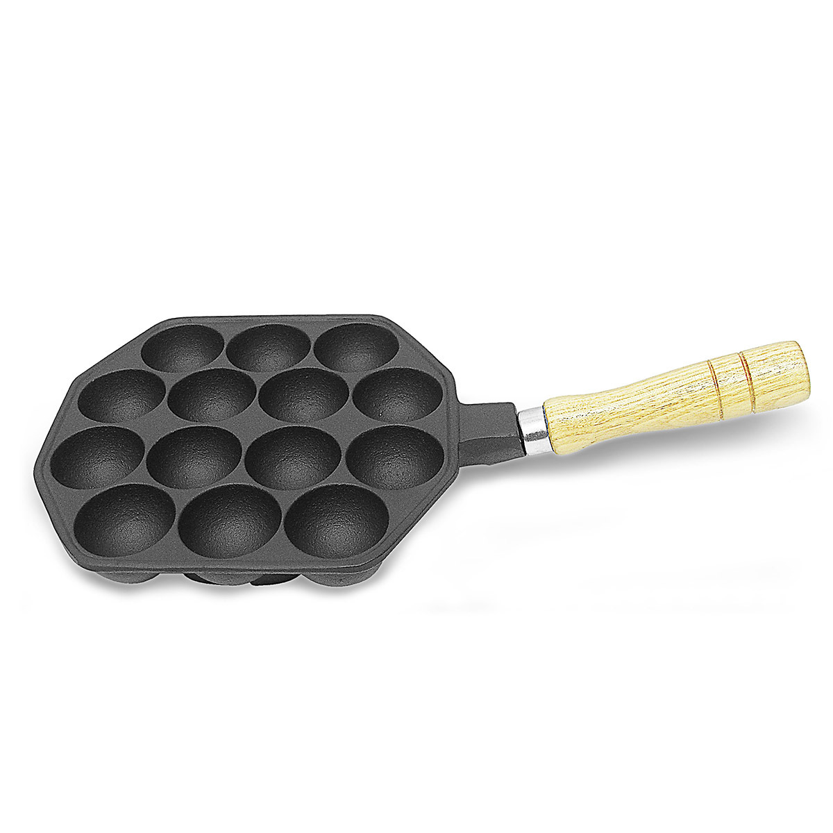 Ikenaga Iron Works 14-Holes Iron Takoyaki Plate-Wood Hdl -924115