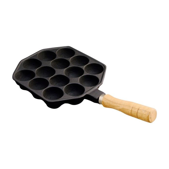 Ikenaga Iron Works 14-Holes Iron Takoyaki Plate-Wood Hdl -924115