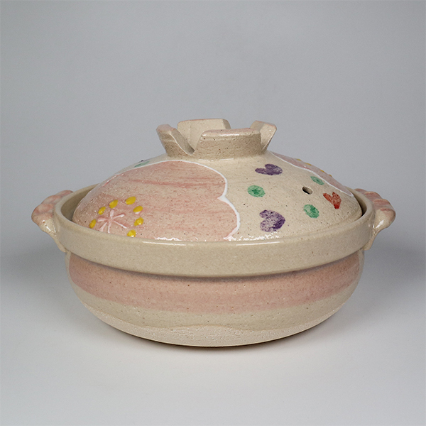 【萬古燒】粉紅花紋 7號深陶鍋