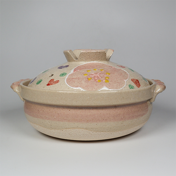 【萬古燒】粉紅花紋 7號深陶鍋