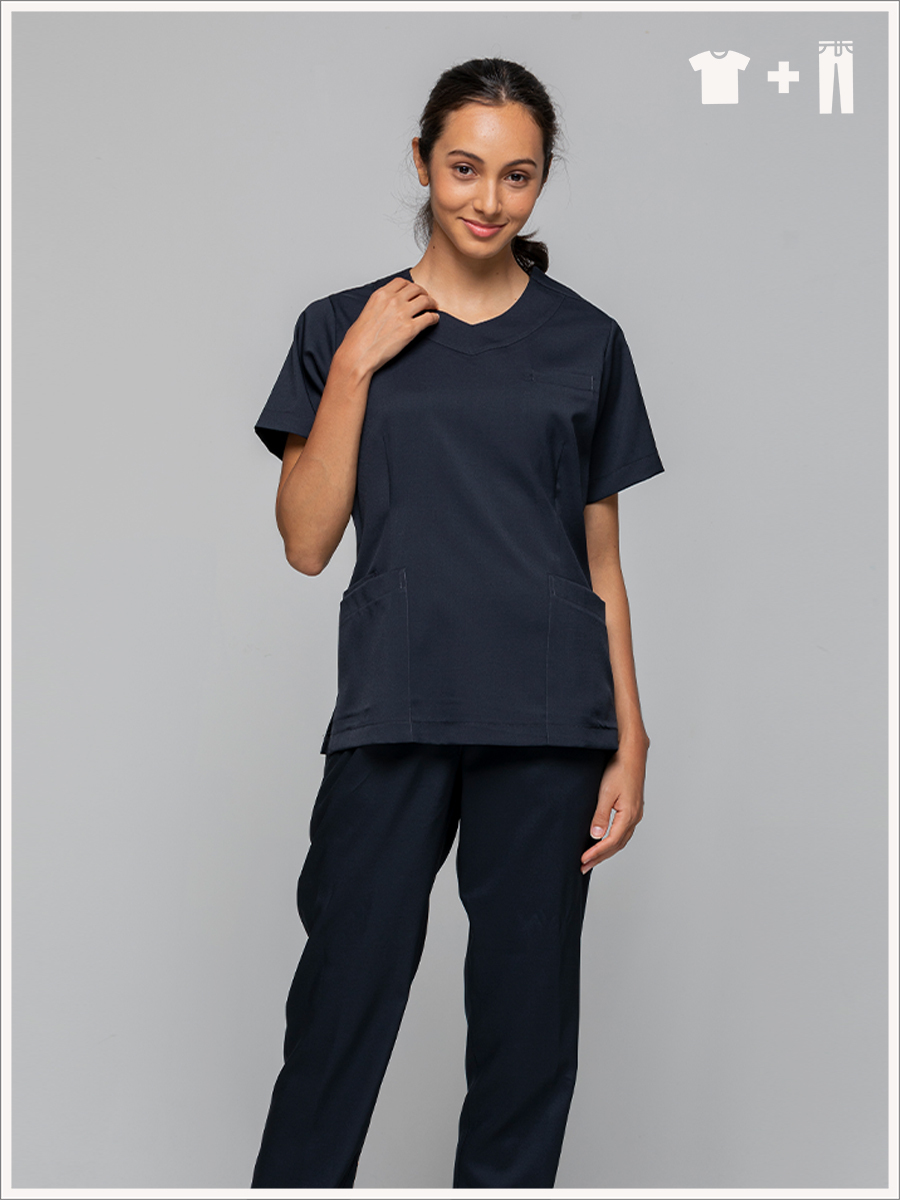 【 整套販售 】AS718-W8 女刷手服套裝-ASV薄彈布-夜幕黑