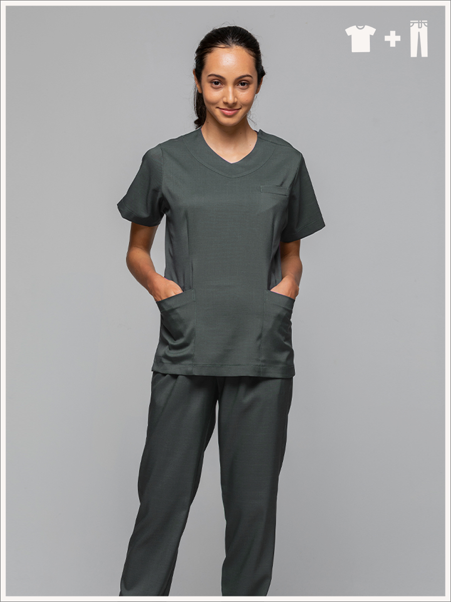 【 整套販售 】AS718-W7 女刷手服套裝-ASV薄彈布-暗岩灰