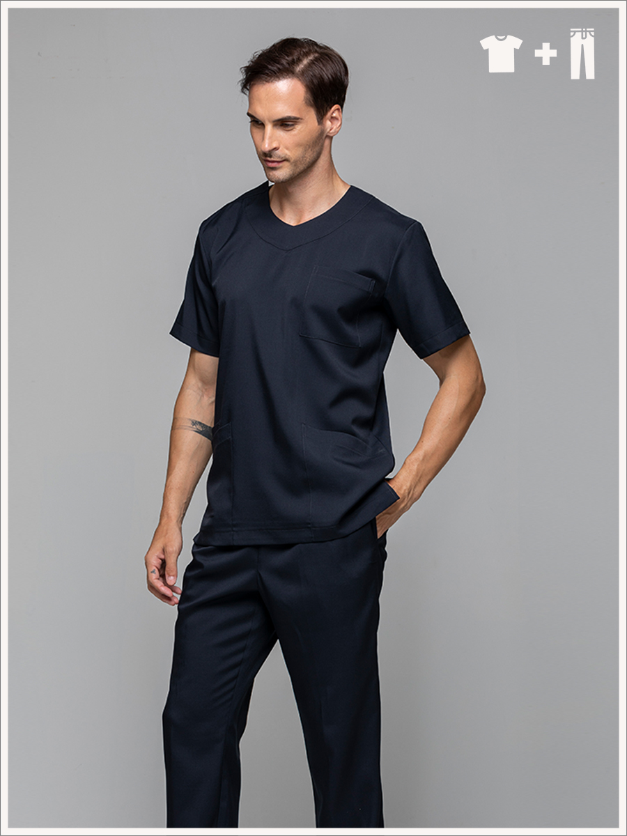 【 整套販售 】AS7181-W8 男刷手服套裝-ASV薄彈布-夜幕黑