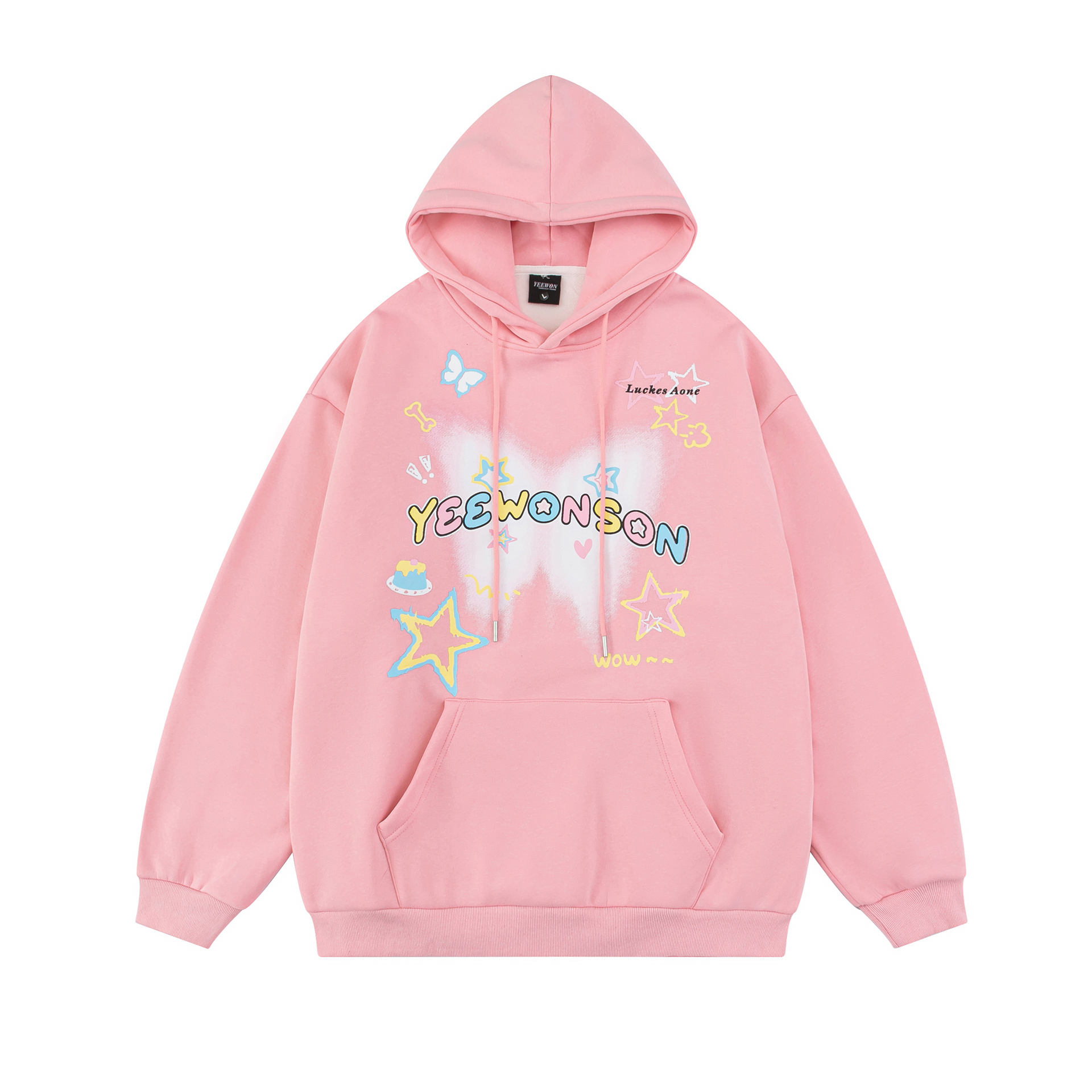 蝴蝶圖案刷毛帽T