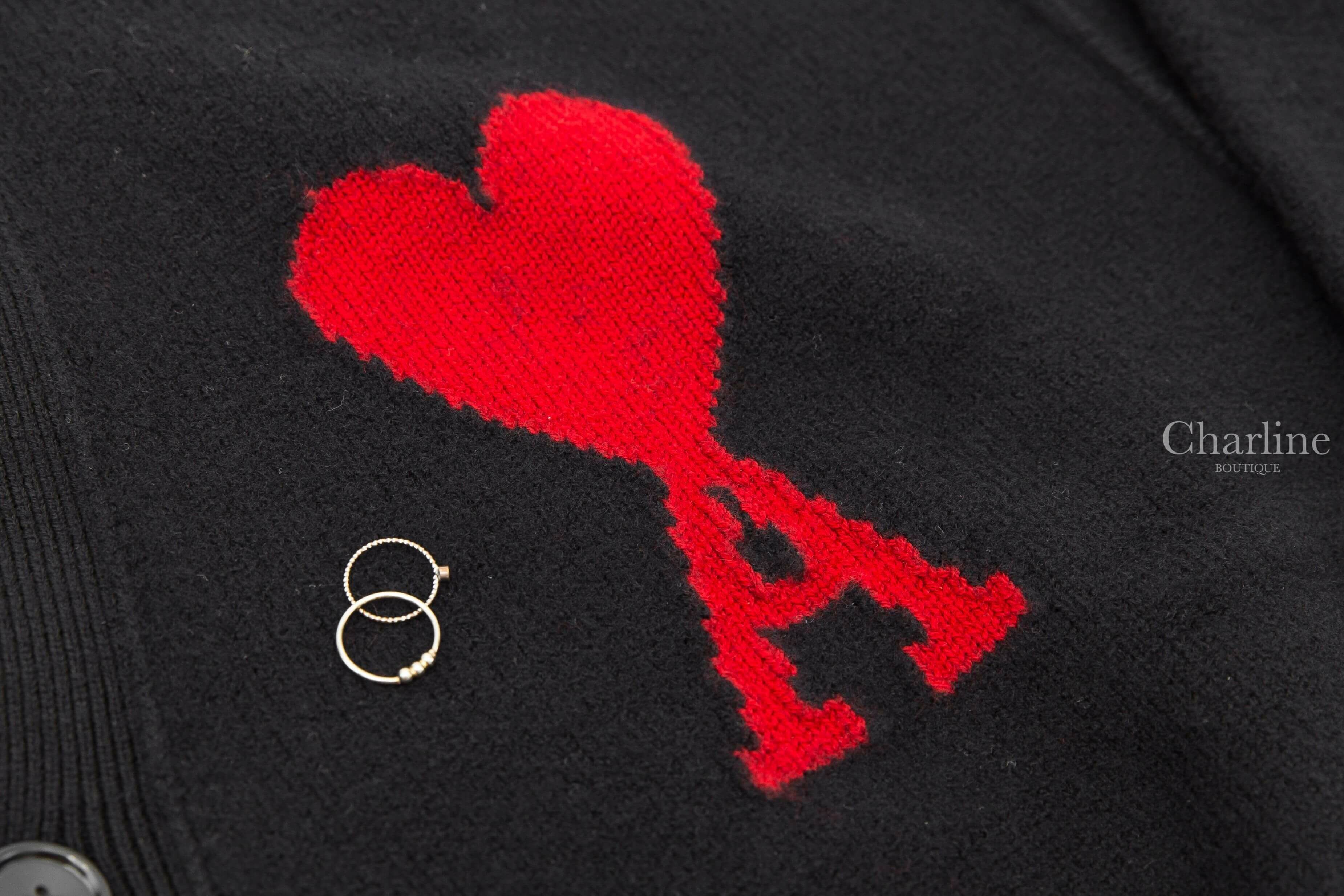 Ami Paris Red Ami De Coeur Cardigan 黑色紅針織大愛心羊毛寬鬆開襟長袖外套