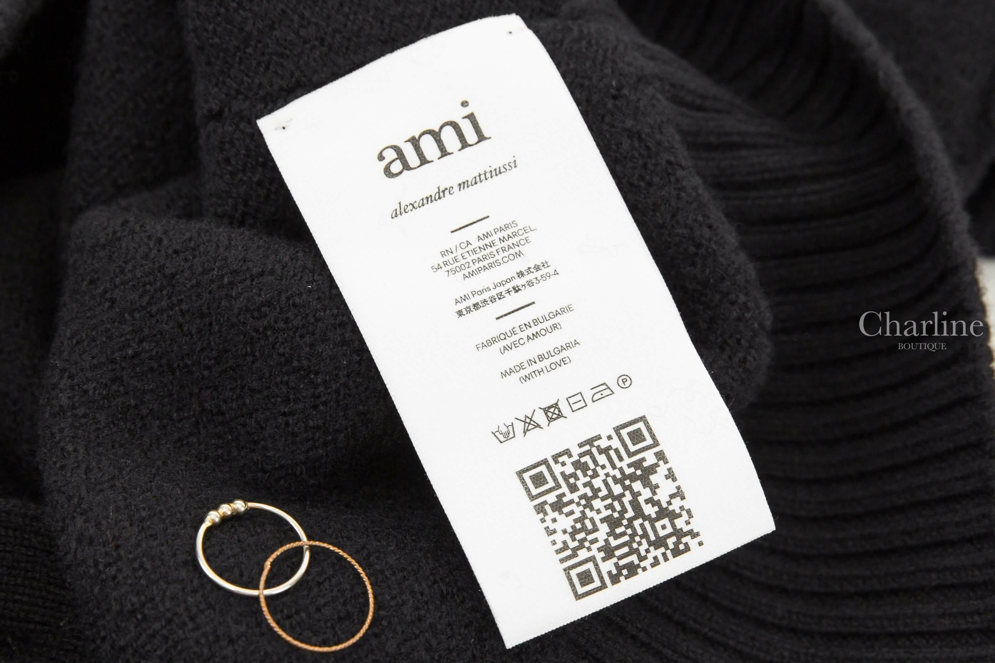 Ami Paris Red Ami De Coeur Cardigan 黑色紅針織大愛心羊毛寬鬆開襟長袖外套-Charline Boutique 精品代購