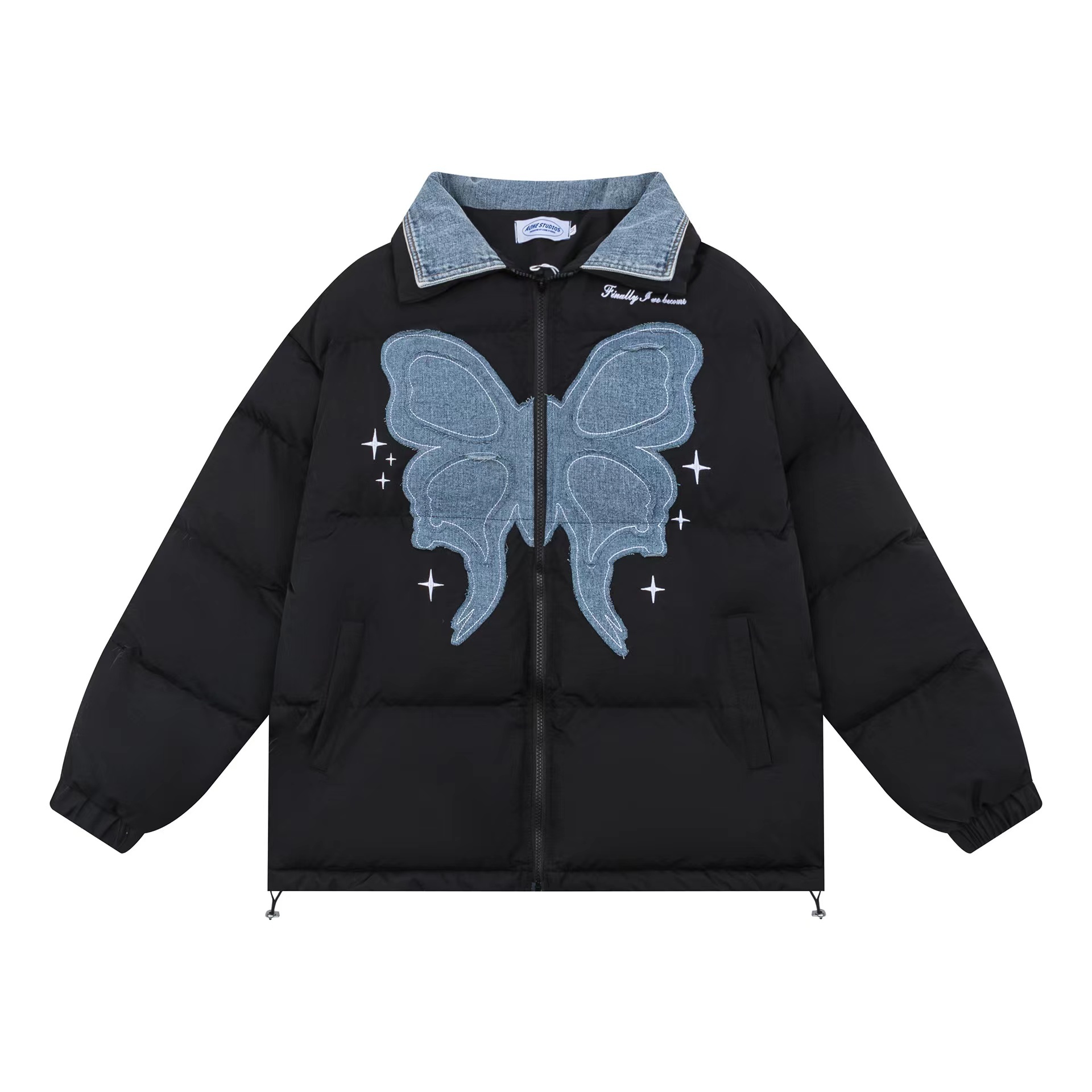 牛仔蝴蝶貼布鋪棉外套